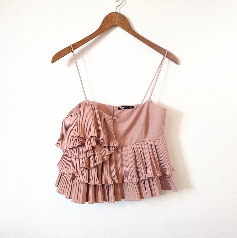 🌿 Zara Pink Ruffle Crop Top